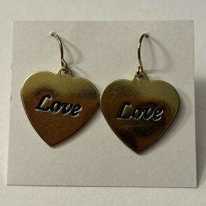 FOREVER 21 Gold & Black Heart “Love” Dangle Earrings